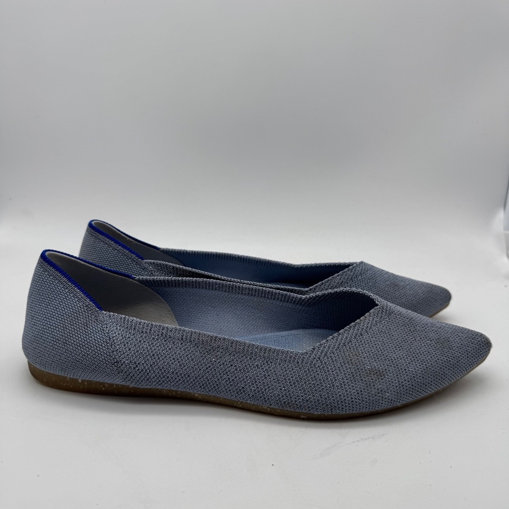 Rothy's Ballet Flat Women 8.5 The Point‎ Shoes Blue Metallic Silver Knit Slip On